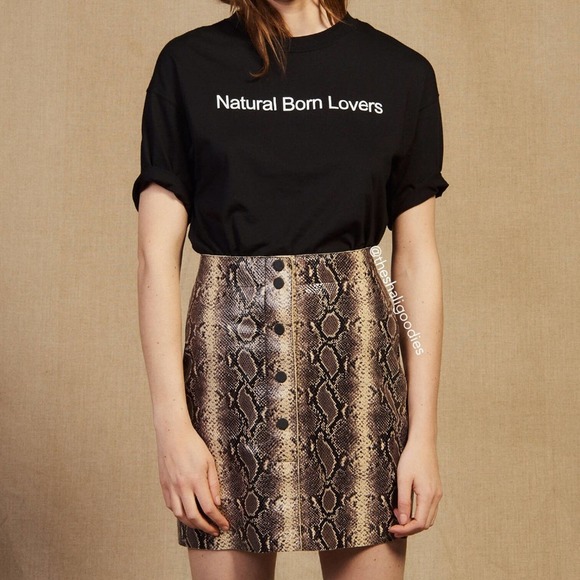 SANDRO Short Python Print Leather Mini Skirt